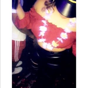 Red off the shoulder crop top